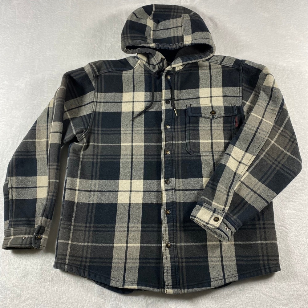 Wolverine Mens Flannel Lined Hooded Shirt Jacket Plaid Size Medium